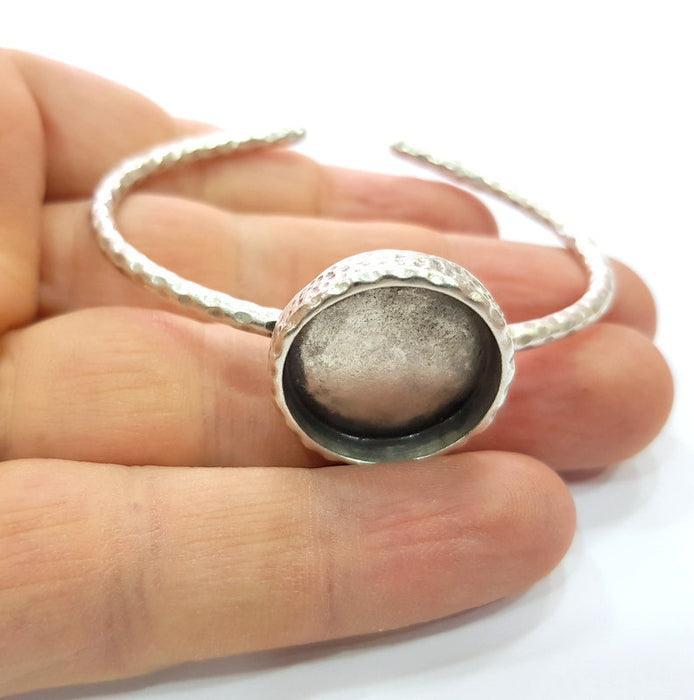 Bracelet Blank Cuff Bezel Resin Bangle inlay Blank Glass Cabochon Base Bezel Hammered Adjustable Antique Silver Bracelet (20mm ) G16030