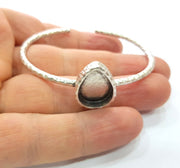 Bracelet Blank Cuff Bezel Resin Bangle inlay Blank Glass Cabochon Base Bezel Hammered Adjustable Antique Silver Bracelet (18x13mm ) G16031