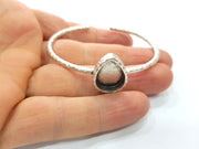 Bracelet Blank Cuff Bezel Resin Bangle inlay Blank Glass Cabochon Base Bezel Hammered Adjustable Antique Silver Bracelet (18x13mm ) G16031
