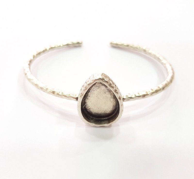Bracelet Blank Cuff Bezel Resin Bangle inlay Blank Glass Cabochon Base Bezel Hammered Adjustable Antique Silver Bracelet (18x13mm ) G16031