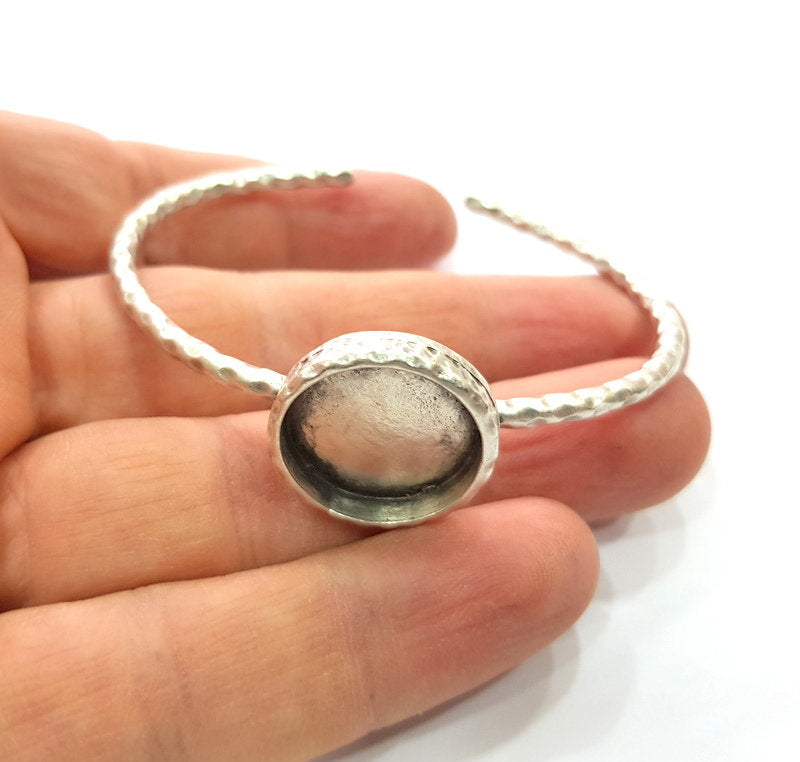 Bracelet Blank Cuff Bezel Resin Bangle inlay Blank Glass Cabochon Base Bezel Hammered Adjustable Antique Silver Bracelet (18mm ) G16033