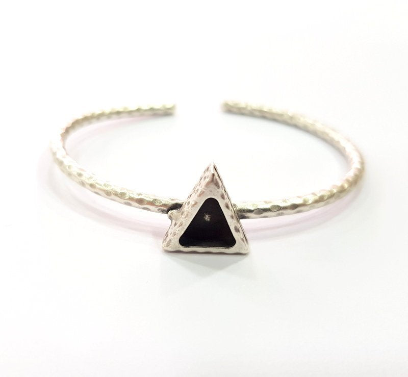 Bracelet Blank Cuff Bezel Resin Bangle inlay Blank Glass Cabochon Base Bezel Hammered Adjustable Antique Silver Bracelet (9x9mm ) G16037