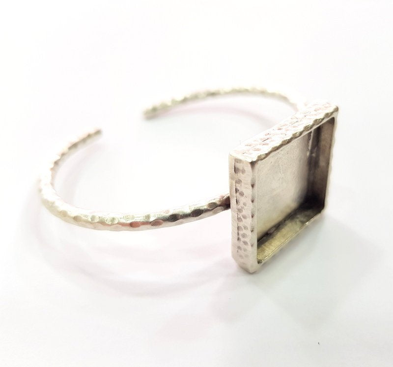 Bracelet Blank Cuff Bezel Resin Bangle inlay Blank Glass Cabochon Base Bezel Hammered Adjustable Antique Silver Bracelet (20x20mm ) G16038
