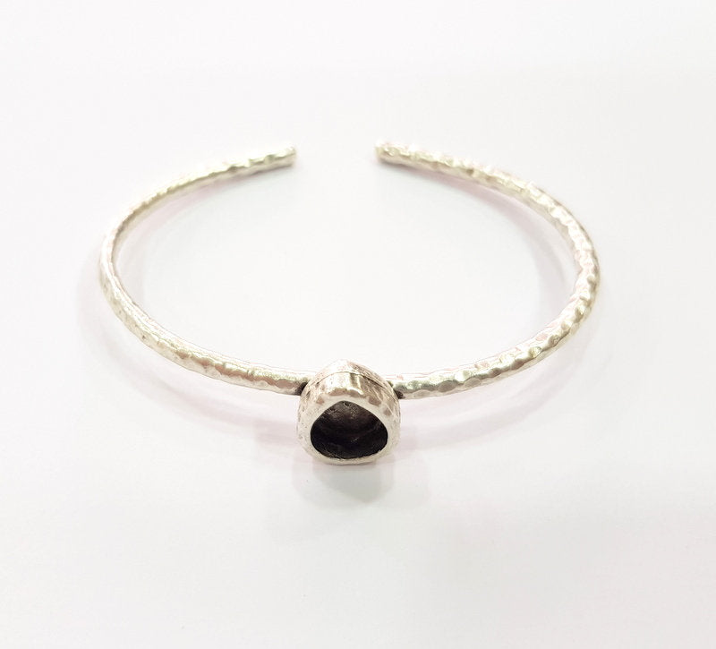 Bracelet Blank Cuff Bezel Resin inlay Blank Glass Cabochon Base Bezel Hammered Adjustable Antique Silver Bracelet (10x8mm ) G16039