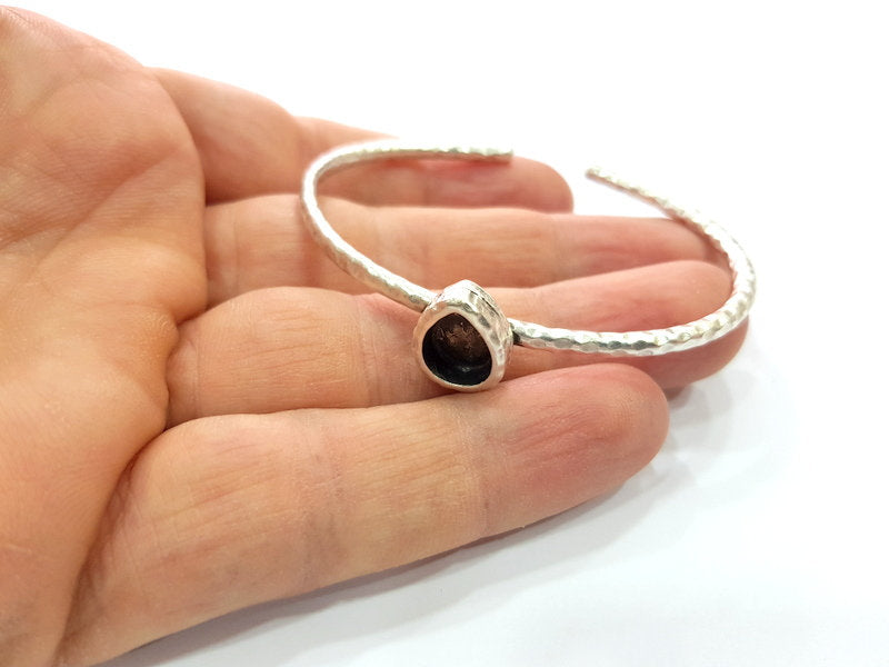Bracelet Blank Cuff Bezel Resin inlay Blank Glass Cabochon Base Bezel Hammered Adjustable Antique Silver Bracelet (10x8mm ) G16039