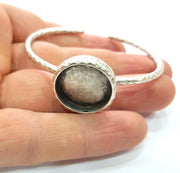 Bracelet Blank Cuff Bezel Resin Bangle inlay Blank Glass Cabochon Base Bezel Hammered Adjustable Antique Silver Bracelet (22mm ) G16040