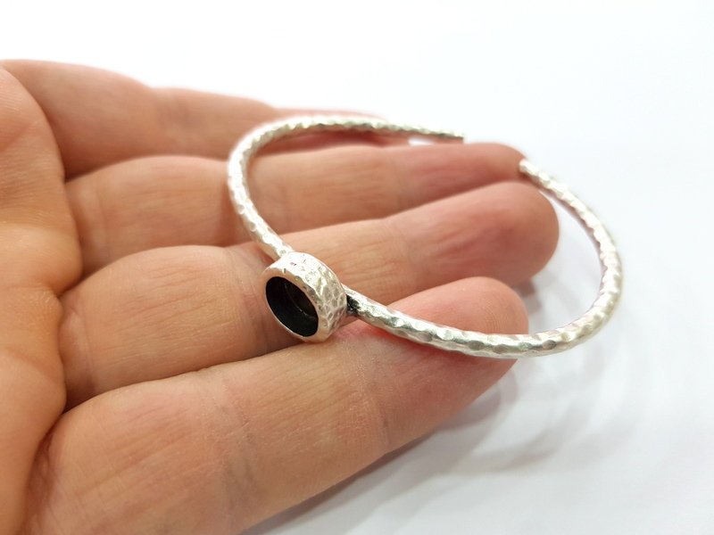 Bracelet Blank Cuff Bezel Resin Bangle inlay Blank Glass Cabochon Base Bezel Hammered Adjustable Antique Silver Bracelet (8mm ) G16043