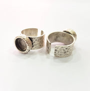 Ring Blank Setting Hammered Ring Base Bezel inlay Ring Backs Glass Cabochon Mounting Adjustable Antique Silver Plated Ring (10mm ) G16046