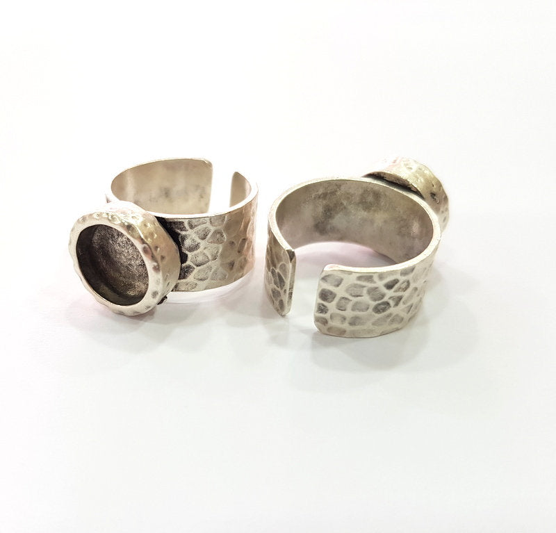 Ring Blank Setting Hammered Ring Base Bezel inlay Ring Backs Glass Cabochon Mounting Adjustable Antique Silver Plated Ring (10mm ) G16046