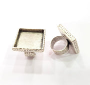 Ring Blank Setting Hammered Ring Base Bezel inlay Ring Backs Glass Cabochon Mounting Adjustable Antique Silver Plated Ring (25x25mm ) G16047