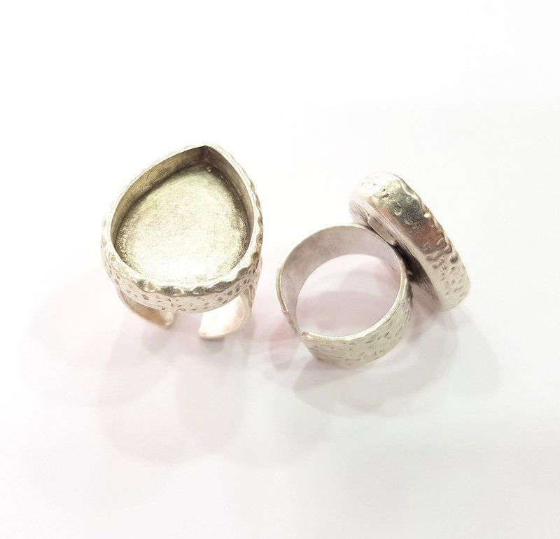 Ring Blank Setting Hammered Ring Base Bezel inlay Ring Backs Glass Cabochon Mounting Adjustable Antique Silver Plated Ring (25x18mm ) G16051