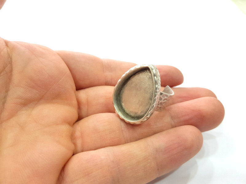 Ring Blank Setting Hammered Ring Base Bezel inlay Ring Backs Glass Cabochon Mounting Adjustable Antique Silver Plated Ring (25x18mm ) G16051