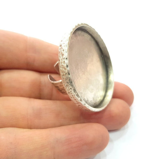 Ring Blank Setting Hammered Ring Base Bezel inlay Ring Backs Glass Cabochon Mounting Adjustable Antique Silver Plated Ring (40mm ) G16052