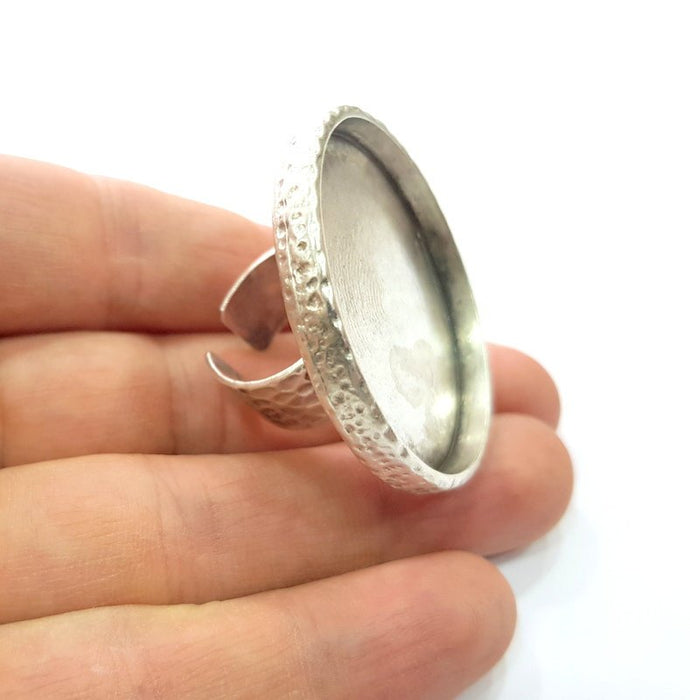 Ring Blank Setting Hammered Ring Base Bezel inlay Ring Backs Glass Cabochon Mounting Adjustable Antique Silver Plated Ring (40mm ) G16052