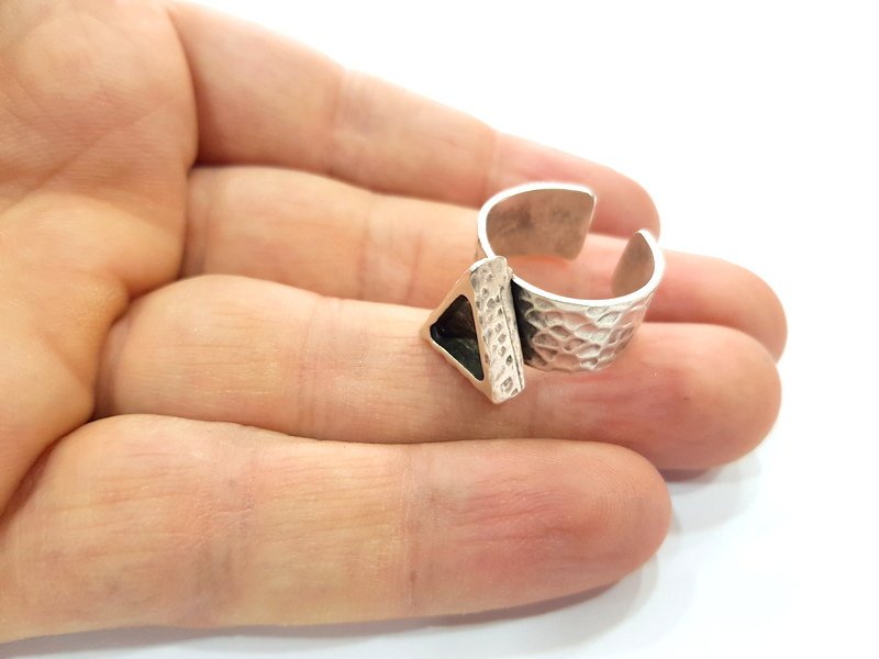 Ring Blank Setting Hammered Ring Base Bezel inlay Ring Backs Glass Cabochon Mounting Adjustable Antique Silver Plated Ring (9x9mm ) G16053