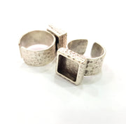 Ring Blank Setting Hammered Ring Base Bezel inlay Ring Backs Glass Cabochon Mounting Adjustable Antique Silver Plated Ring (10x10mm ) G16055