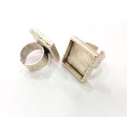 Ring Blank Setting Hammered Ring Base Bezel inlay Ring Backs Glass Cabochon Mounting Adjustable Antique Silver Plated Ring (20x20mm ) G16059