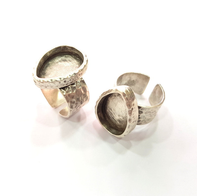 Ring Blank Setting Hammered Ring Base Bezel inlay Ring Backs Glass Cabochon Mounting Adjustable Antique Silver Plated Ring (18x13mm ) G16060