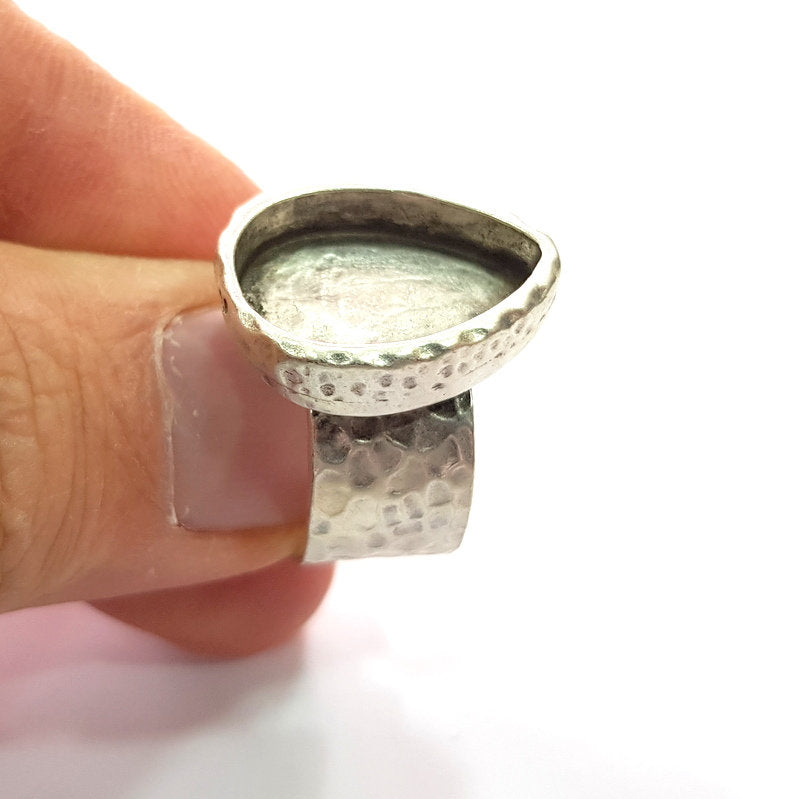 Ring Blank Setting Hammered Ring Base Bezel inlay Ring Backs Glass Cabochon Mounting Adjustable Antique Silver Plated Ring (18x13mm ) G16060