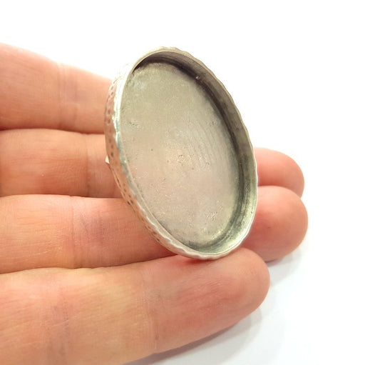 Ring Blank Setting Hammered Ring Base Bezel inlay Ring Backs Glass Cabochon Mounting Adjustable Antique Silver Plated Ring (40x30mm ) G16061