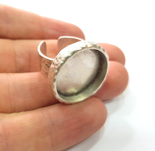 Ring Blank Setting Hammered Ring Base Bezel inlay Ring Backs Glass Cabochon Mounting Adjustable Antique Silver Plated Ring (22mm ) G16064