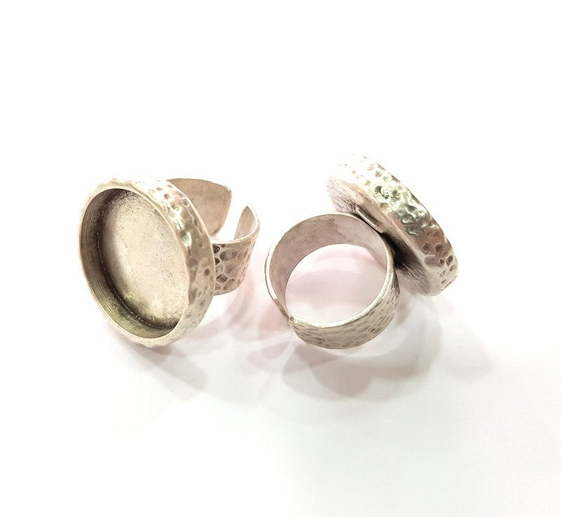 Ring Blank Setting Hammered Ring Base Bezel inlay Ring Backs Glass Cabochon Mounting Adjustable Antique Silver Plated Ring (22mm ) G16064