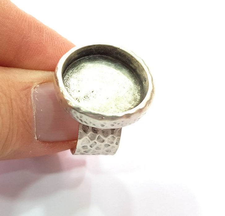 Ring Blank Setting Resin Dry Flower Base Hammered Ring Bezel inlay Back Glass Cabochon Mounting Adjustable Antique Silver Ring (18mm) G16067