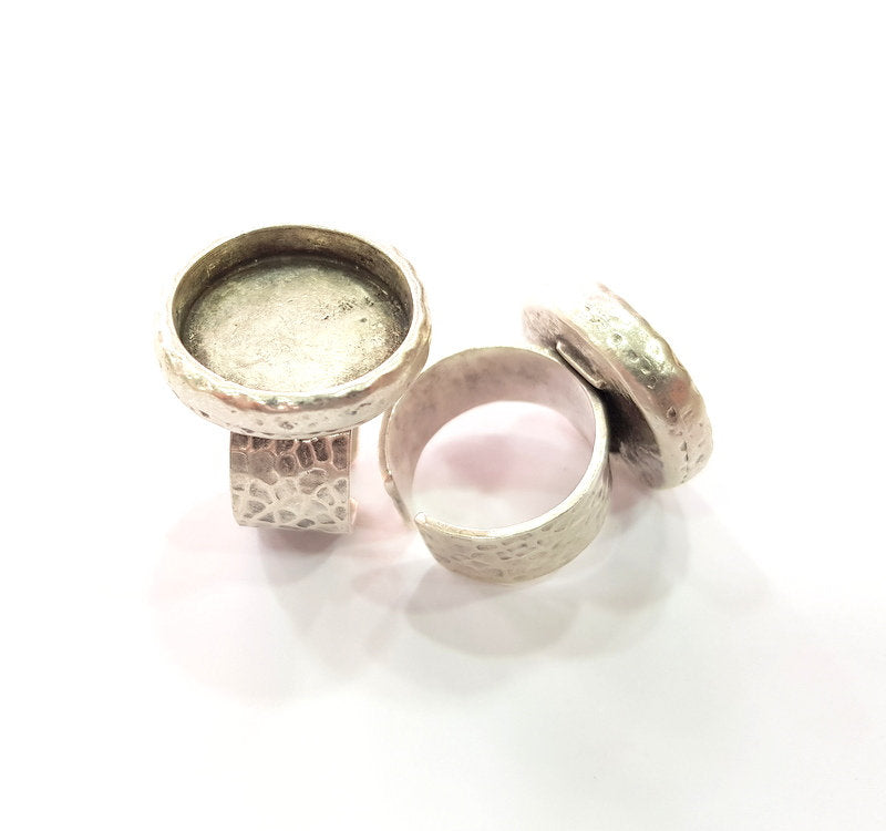 Ring Blank Setting Resin Dry Flower Base Hammered Ring Bezel inlay Back Glass Cabochon Mounting Adjustable Antique Silver Ring (18mm) G16067