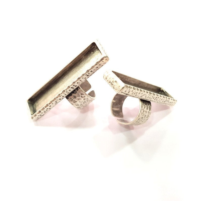 Ring Blank Setting Hammered Ring Base Bezel inlay Ring Backs Glass Cabochon Mounting Adjustable Antique Silver Plated Ring (50x10mm ) G16070