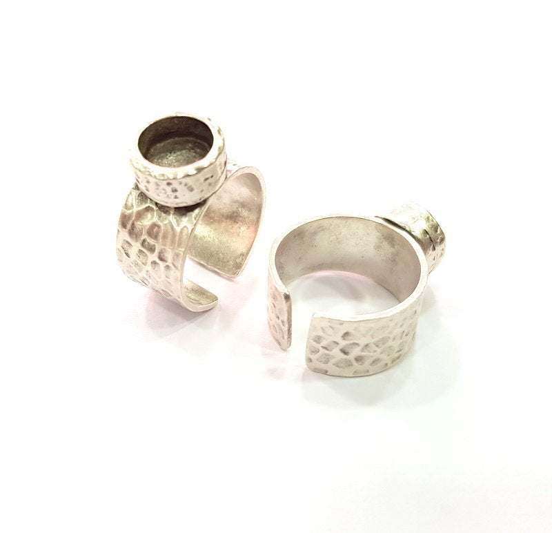Ring Blank Setting Hammered Ring Base Bezel inlay Ring Backs Glass Cabochon Mounting Adjustable Antique Silver Plated Ring (8mm ) G16071