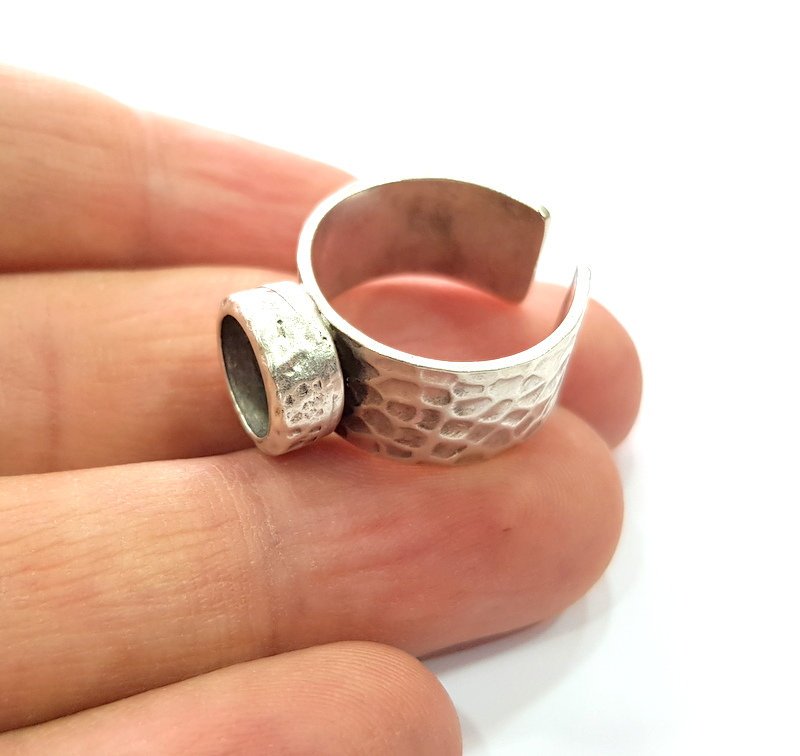 Ring Blank Setting Hammered Ring Base Bezel inlay Ring Backs Glass Cabochon Mounting Adjustable Antique Silver Plated Ring (8mm ) G16071
