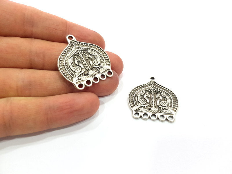 2 Silver Charms Connector Findings Antique Silver Plated Metal Charms (34x31mm)  G16074