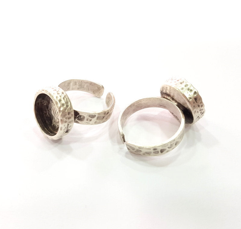Ring Blank Setting Hammered Ring Base Bezel inlay Ring Backs Glass Cabochon Mounting Adjustable Antique Silver Plated Ring (12mm ) G16076