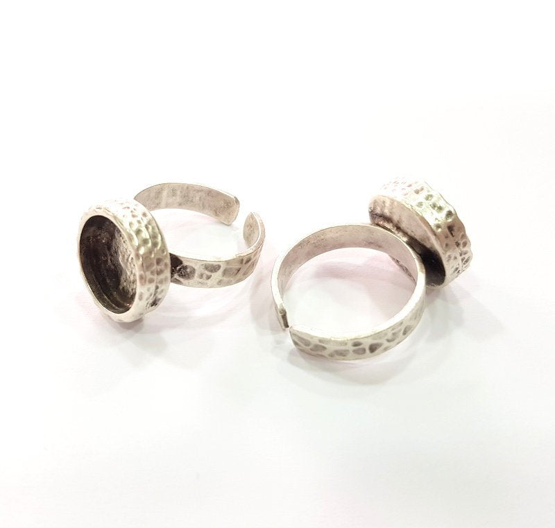 Ring Blank Setting Hammered Ring Base Bezel inlay Ring Backs Glass Cabochon Mounting Adjustable Antique Silver Plated Ring (12mm ) G16076