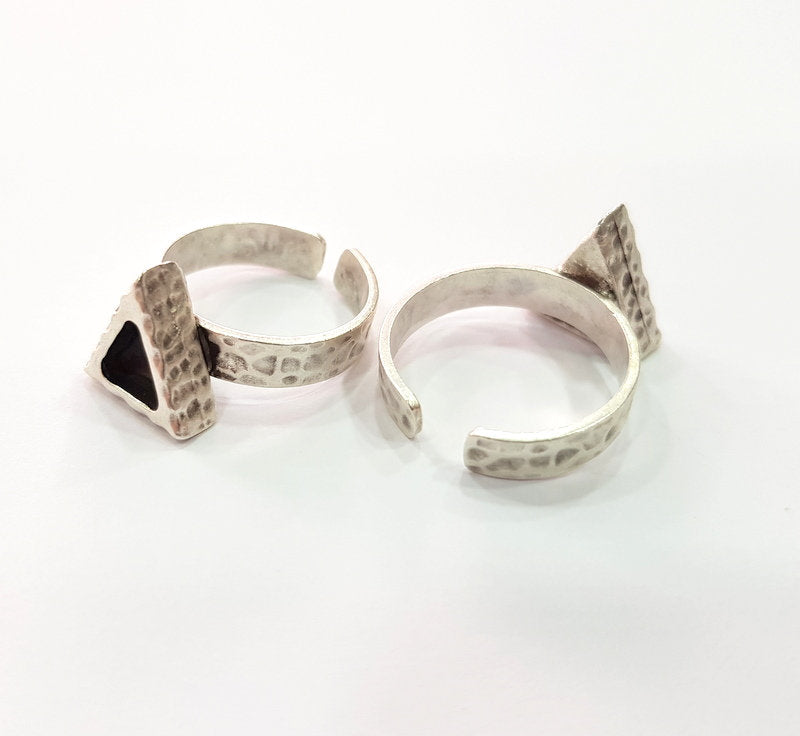 Ring Blank Setting Hammered Ring Base Bezel inlay Ring Backs Glass Cabochon Mounting Adjustable Antique Silver Plated Ring (6x6mm ) G16079