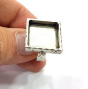 Ring Blank Setting Hammered Ring Base Bezel inlay Ring Backs Glass Cabochon Mounting Adjustable Antique Silver Plated Ring (16x16mm ) G16080