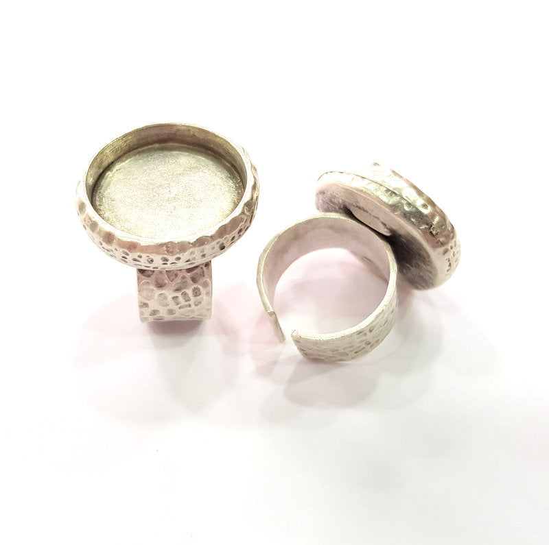 Ring Blank Setting Hammered Ring Base Bezel inlay Ring Backs Glass Cabochon Mounting Adjustable Antique Silver Plated Ring (20mm ) G16081