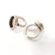 Ring Blank Setting Hammered Ring Base Bezel inlay Ring Backs Glass Cabochon Mounting Adjustable Antique Silver Plated Ring (18x13mm ) G16083