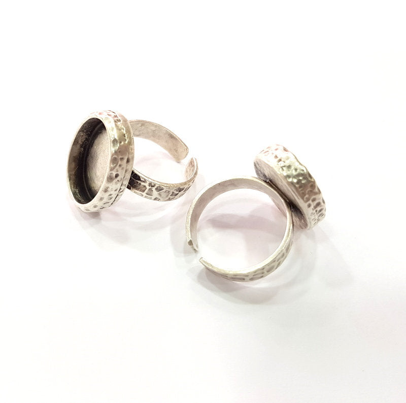 Ring Blank Setting Hammered Ring Base Bezel inlay Ring Backs Glass Cabochon Mounting Adjustable Antique Silver Plated Ring (18x13mm ) G16083
