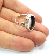Ring Blank Setting Hammered Ring Base Bezel inlay Ring Backs Glass Cabochon Mounting Adjustable Antique Silver Plated Ring (18x13mm ) G16083