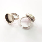 Ring Blank Setting Hammered Ring Base Bezel inlay Ring Backs Glass Cabochon Mounting Adjustable Antique Silver Plated Ring (18mm ) G16085
