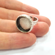 Ring Blank Setting Hammered Ring Base Bezel inlay Ring Backs Glass Cabochon Mounting Adjustable Antique Silver Plated Ring (18mm ) G16085