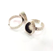 Ring Blank Setting Hammered Ring Base Bezel inlay Ring Backs Glass Cabochon Mounting Adjustable Antique Silver Plated Ring (14x10mm ) G16075