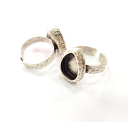 Ring Blank Setting Hammered Ring Base Bezel inlay Ring Backs Glass Cabochon Mounting Adjustable Antique Silver Plated Ring (14x10mm ) G16075