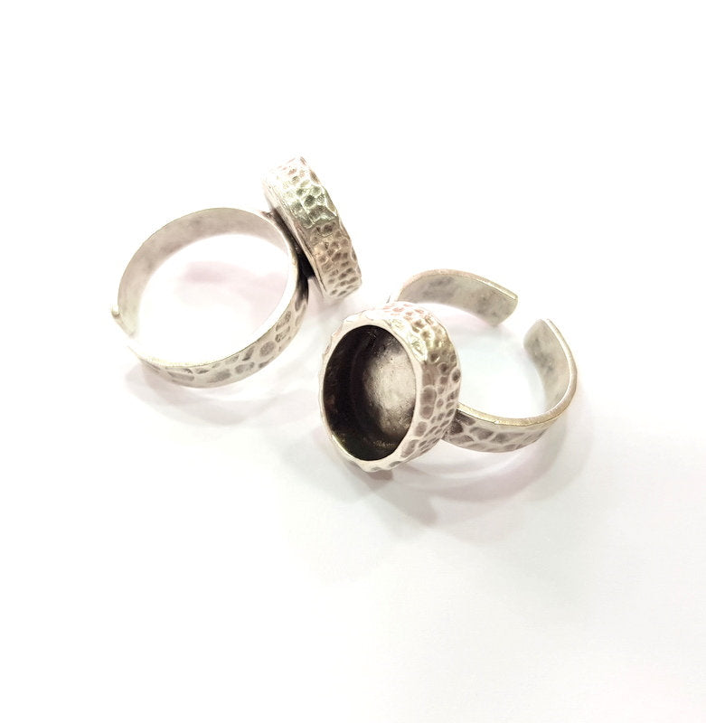 Ring Blank Setting Hammered Ring Base Bezel inlay Ring Backs Glass Cabochon Mounting Adjustable Antique Silver Plated Ring (14x10mm ) G16087