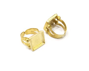 Raw Brass Ring Blank Bezel Settings Cabochon Base Mountings Adjustable Resin Blank  (15x15mm blank ) G16912