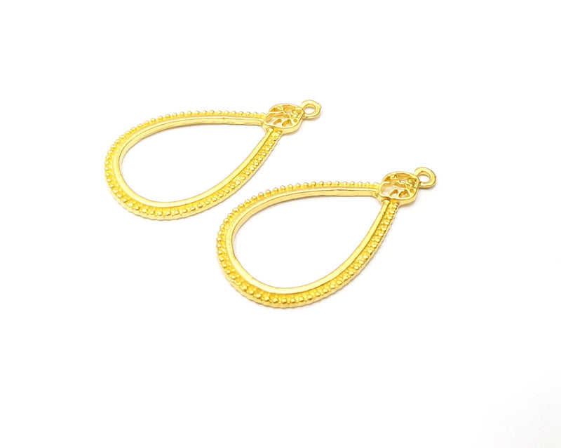 2 Teardrop Charms Gold Plated Charms  (41x22mm)  G17443