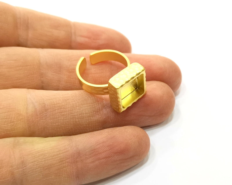 Hammered Ring Blank Setting Cabochon Base inlay Ring Hammered Mounting Adjustable Ring Bezel (10x10mm blank ) Gold Plated Metal G16940