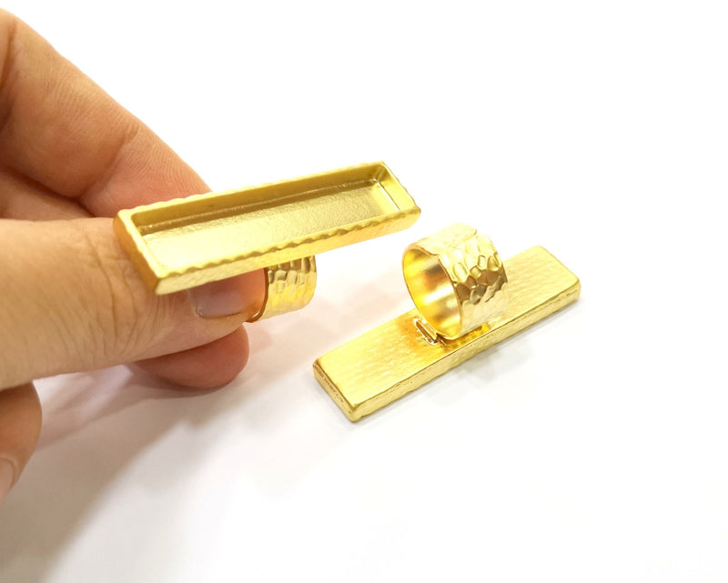 Hammered Ring Blank Setting Cabochon Base inlay Ring Hammered Mounting Adjustable Ring Bezel (50x10mm blank ) Gold Plated Metal G16941