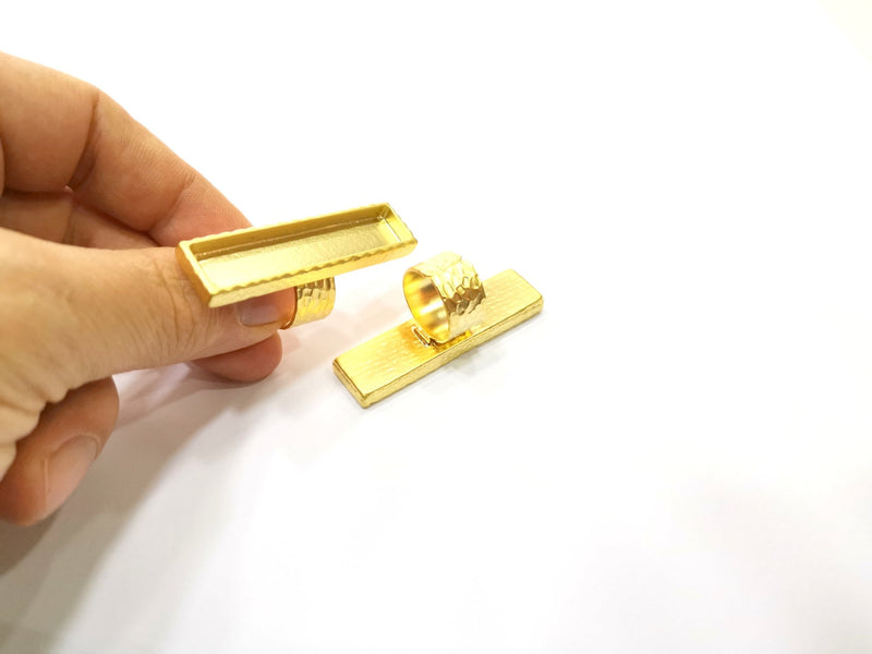 Hammered Ring Blank Setting Cabochon Base inlay Ring Hammered Mounting Adjustable Ring Bezel (50x10mm blank ) Gold Plated Metal G16941